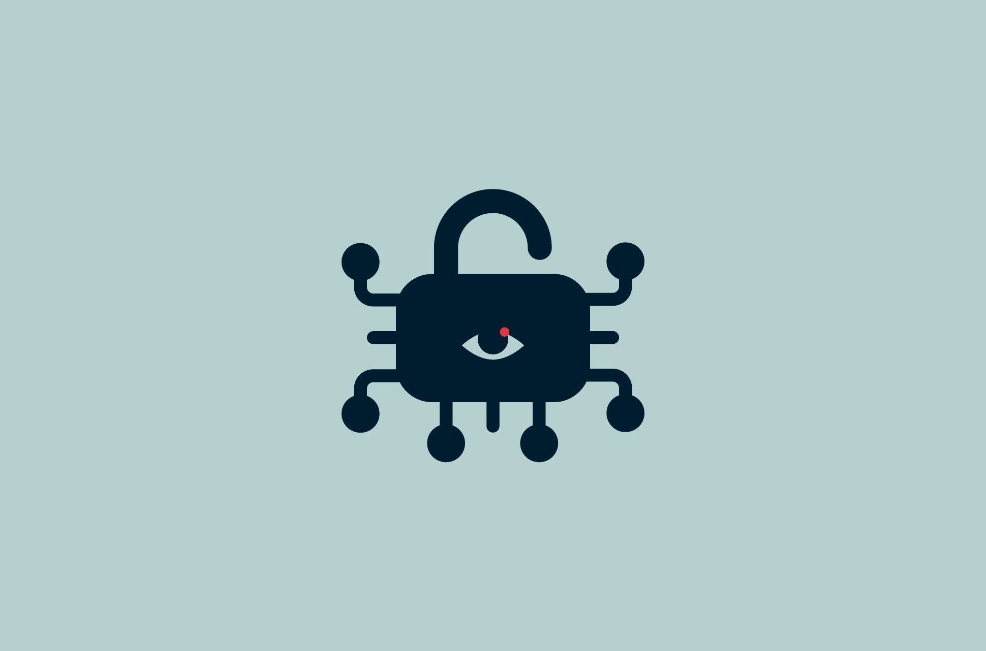 Padlock with eye and circuit nodes.