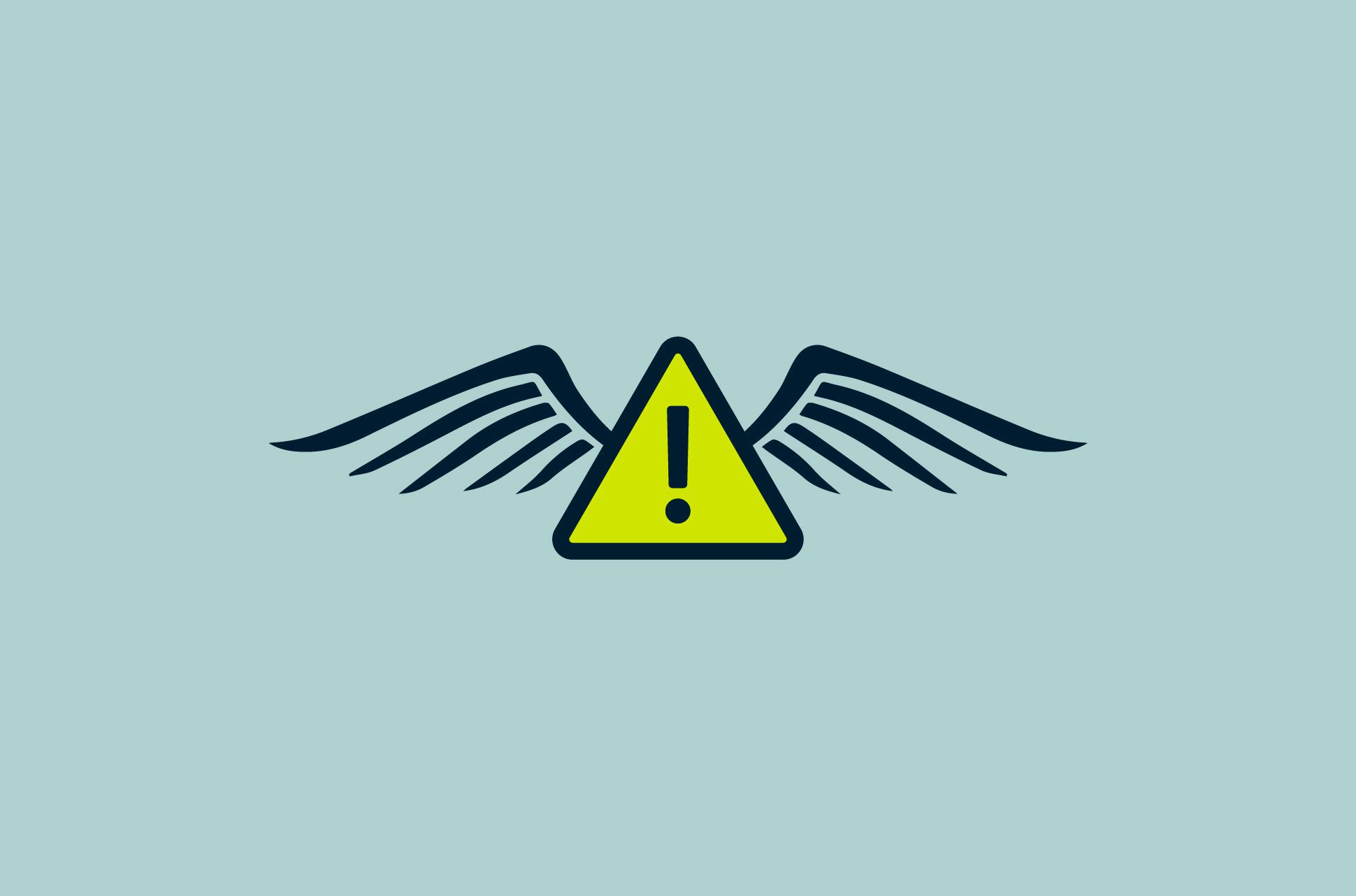 An alert symbol with wings.