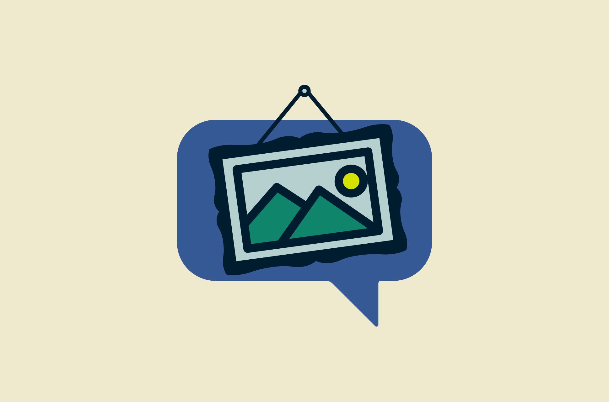 Speech bubble with framed art.