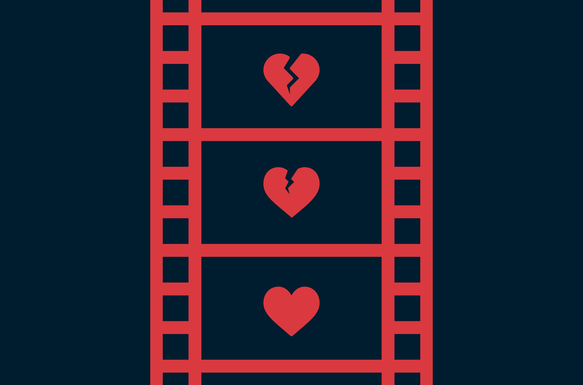 Film strip with a broken heart turning into a heart.