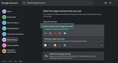 Content saved from Google services option under Data from apps and services you use.