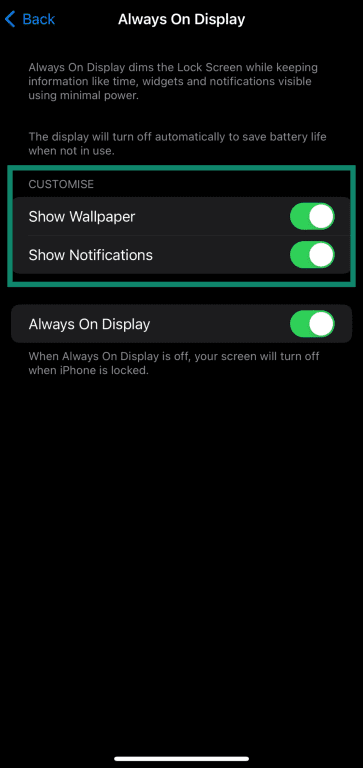 Customizing the Always On Display on an iPhone