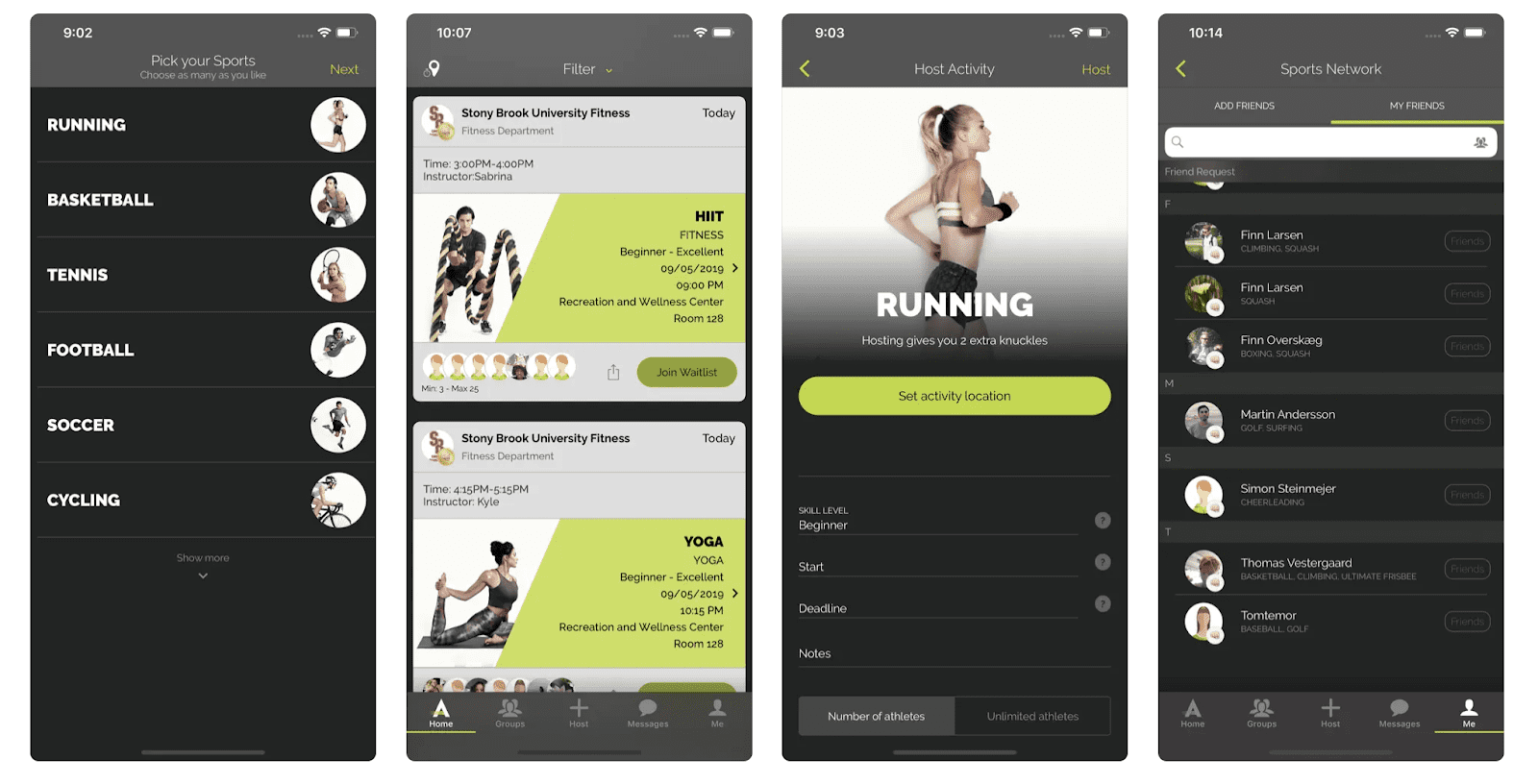 Apps voor vrienden: Atleto app interface