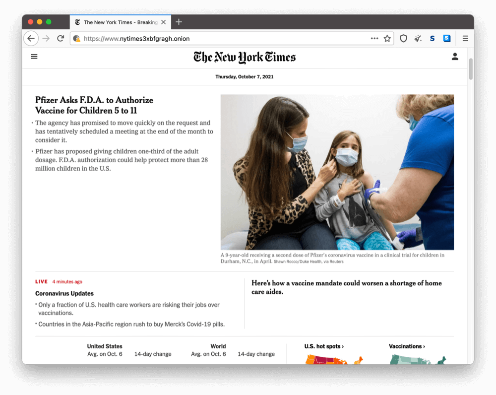 Site onion du New York Times sur le dark web