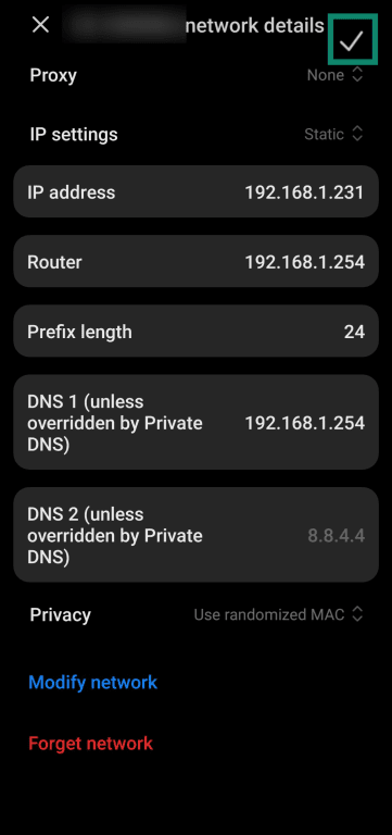 Configuring static IP address on Android.