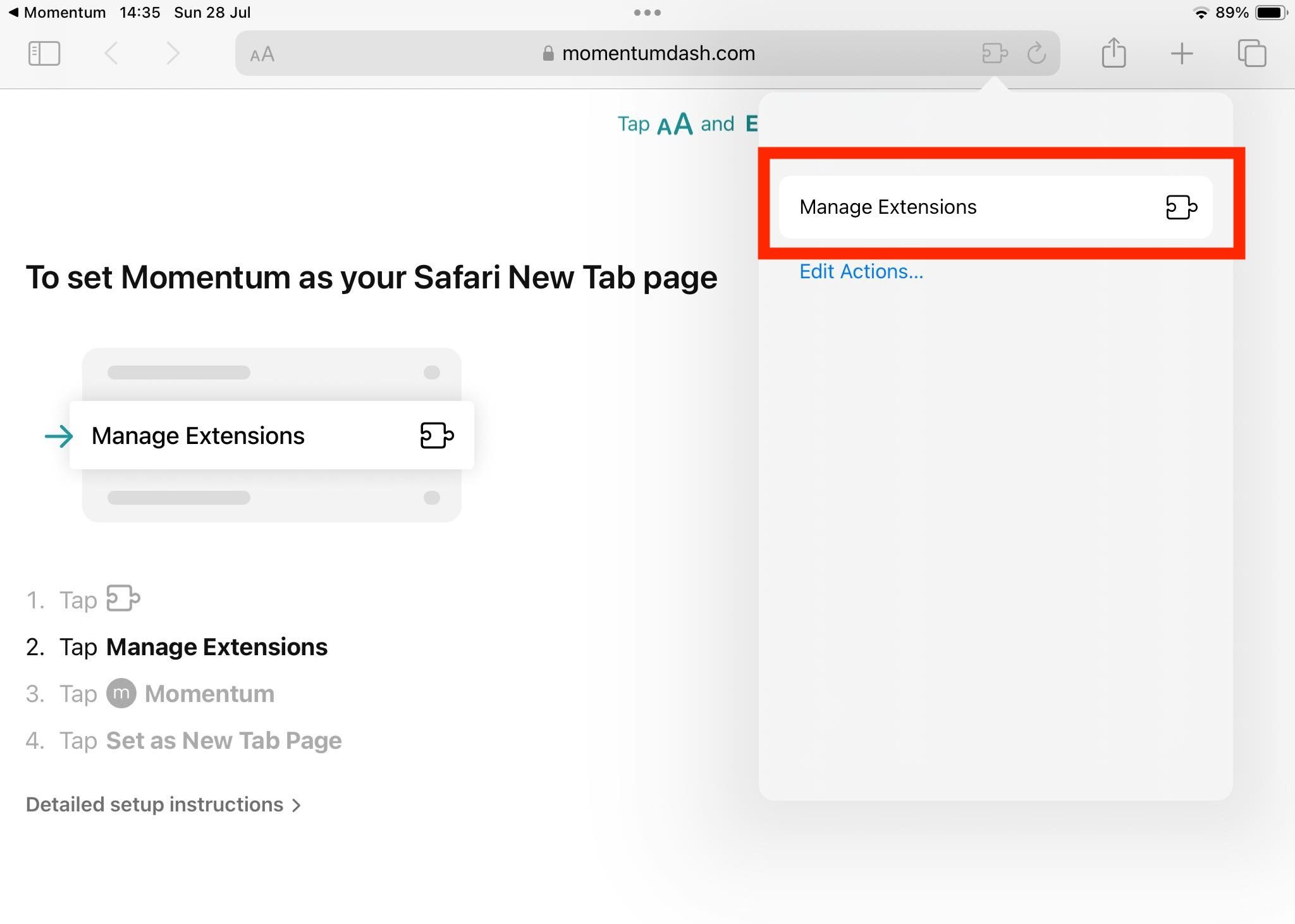 Safari IPadOS Manage Extensions Button 1