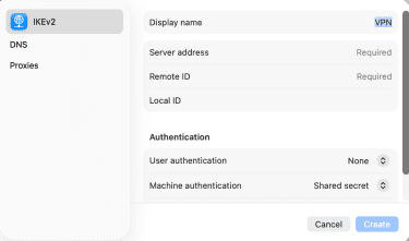 The IKEv2 settings on macOS.