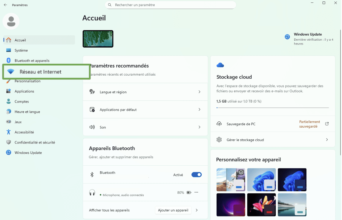 Windows settings screen showing the Network & internet option.