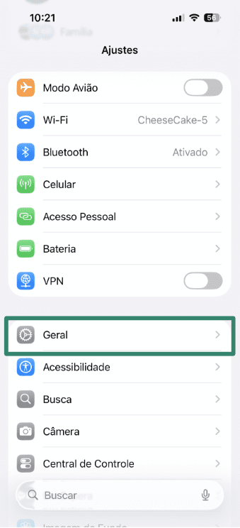 iPhone settings General menu for privacy settings.