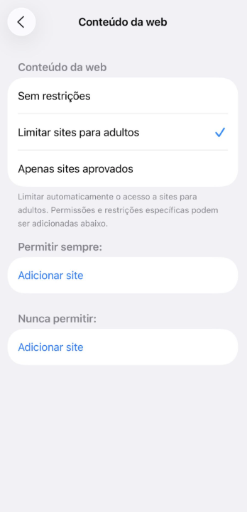 iPhone screen showing how to restrict websites.