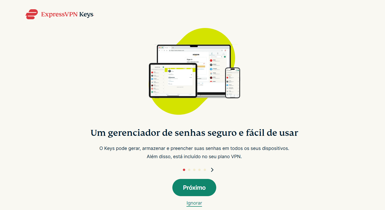 The setup page of the ExpressVPN Keys extension.
