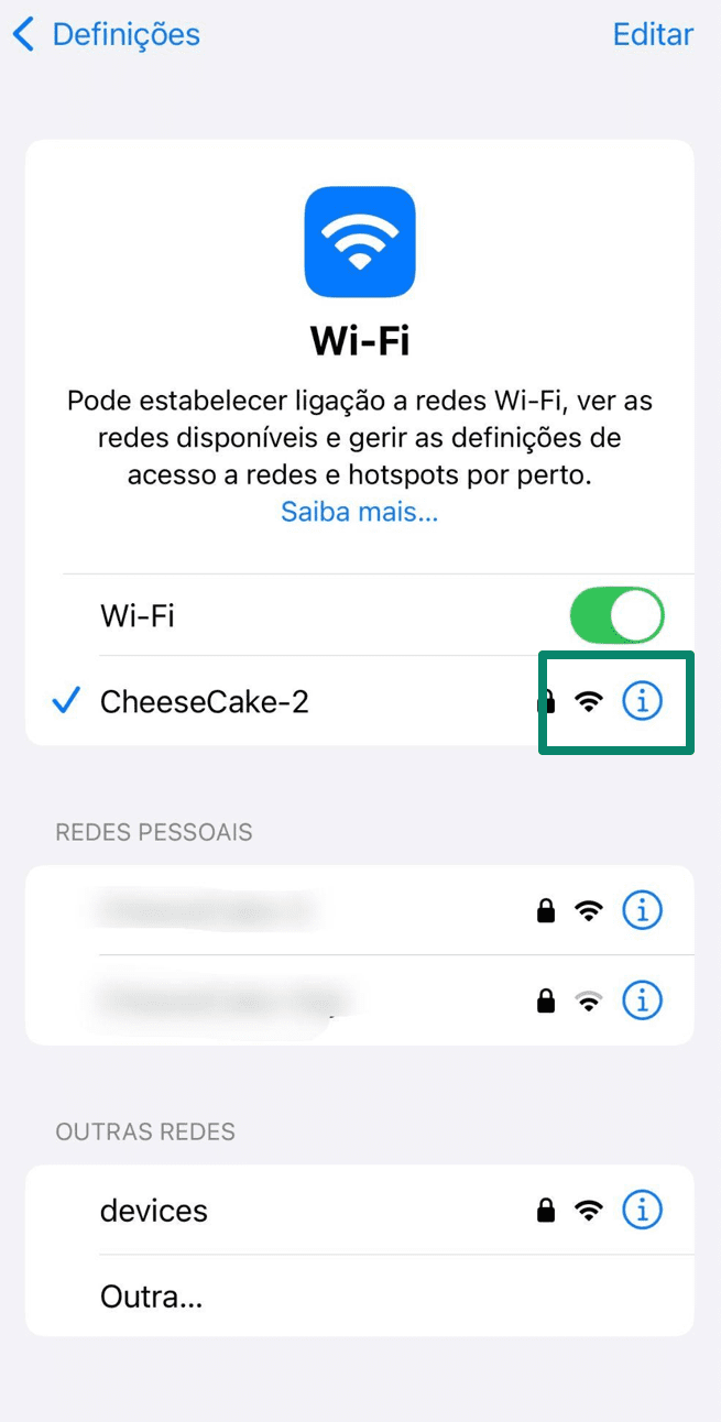 iPhone WiFi menu displaying connected network details