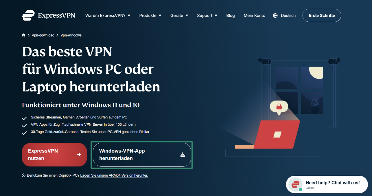 Downloading ExpressVPN's setup for Windows.