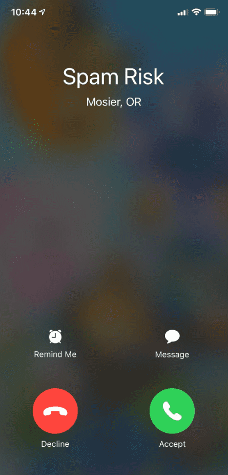 iPhone incoming call screen identifying the caller as a 