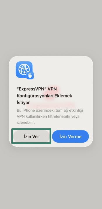 Allowing ExpressVPN to add VPN configurations on iOS.