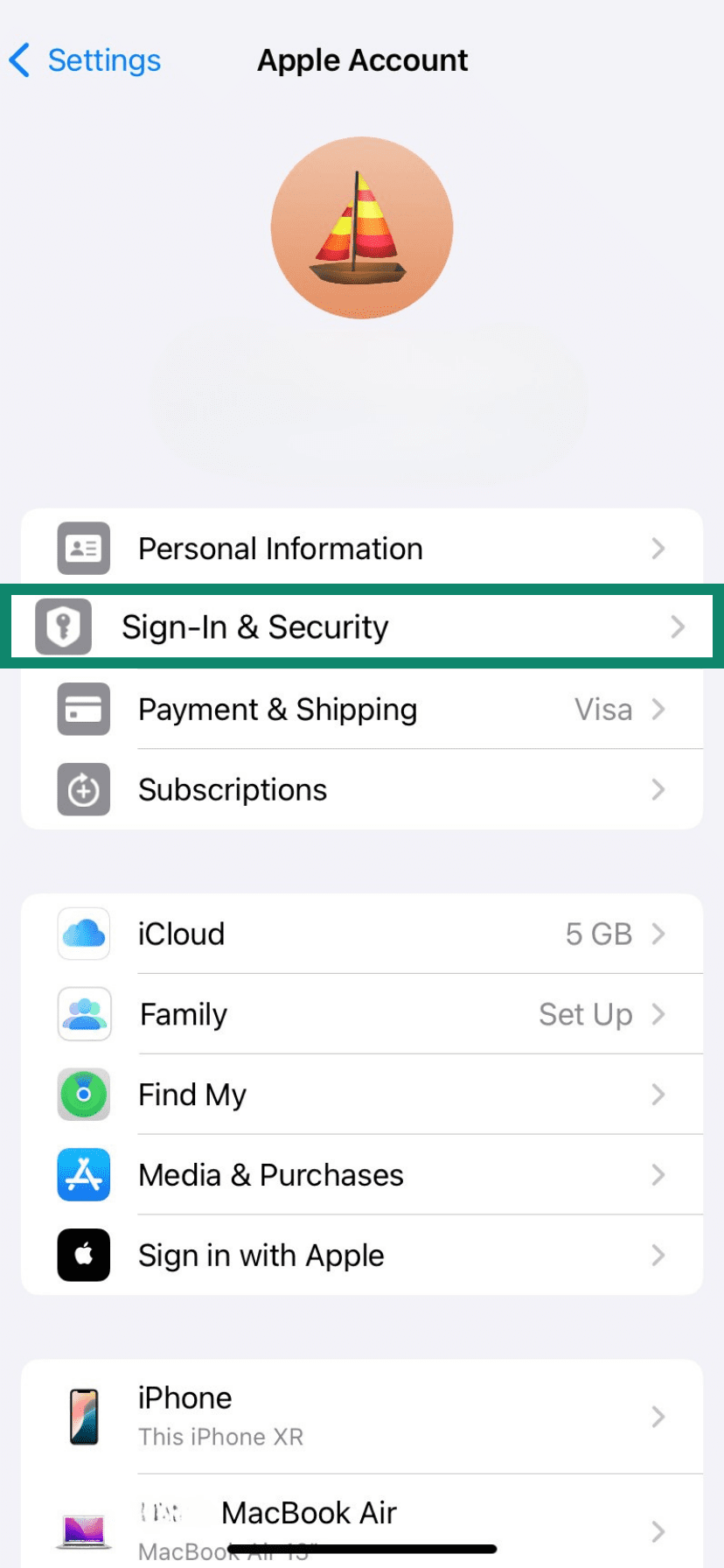Apple Account settings with 