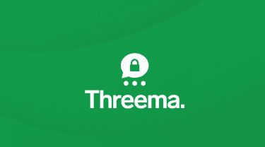 Threema logo. A white speech bubble with a padlock inside, above the word ‘Threema.’ in white text on a green background.