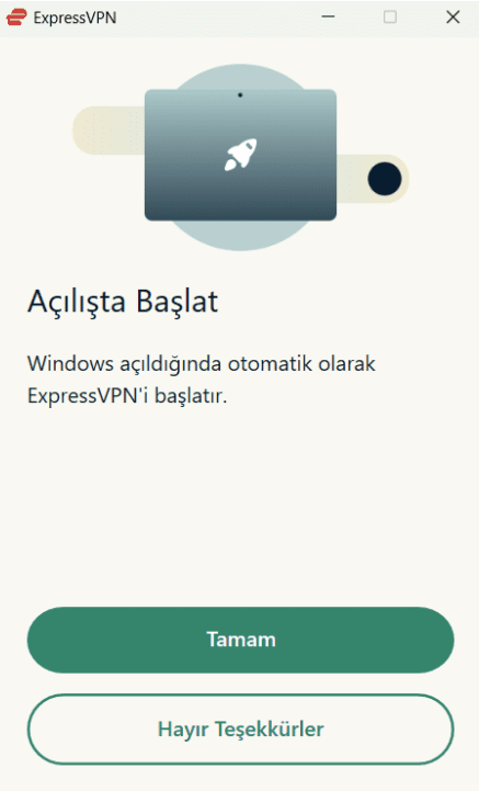 ExpressVPN on Windows asking to launch automatically on Windows startup.
