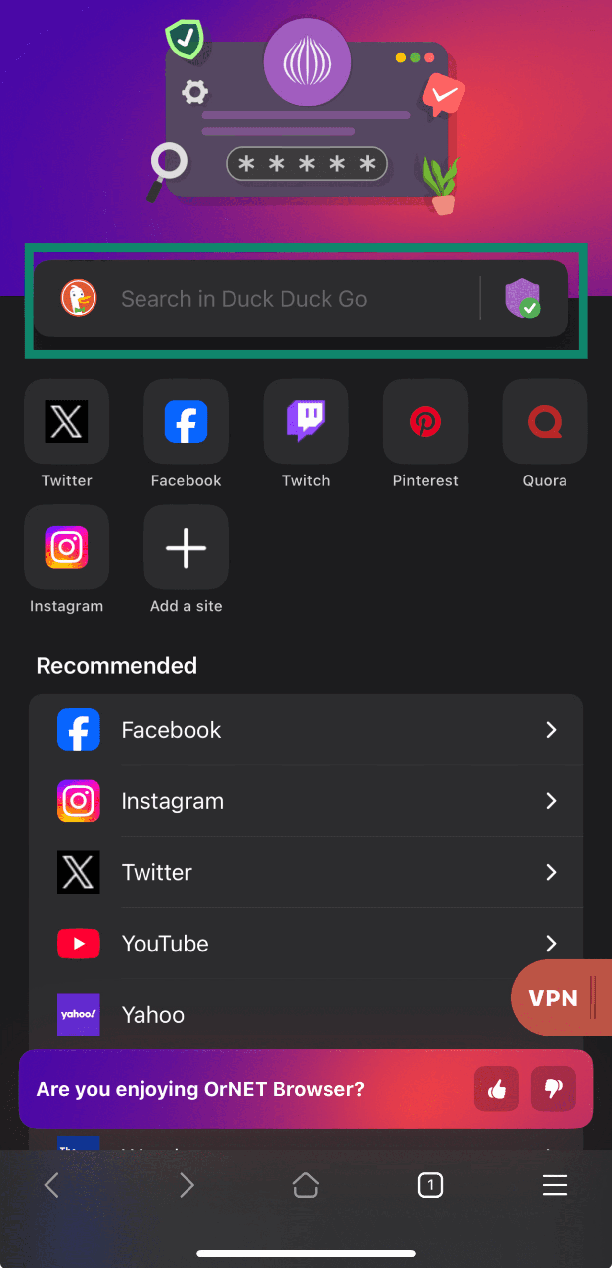 TOR Browser search bar on dark background
