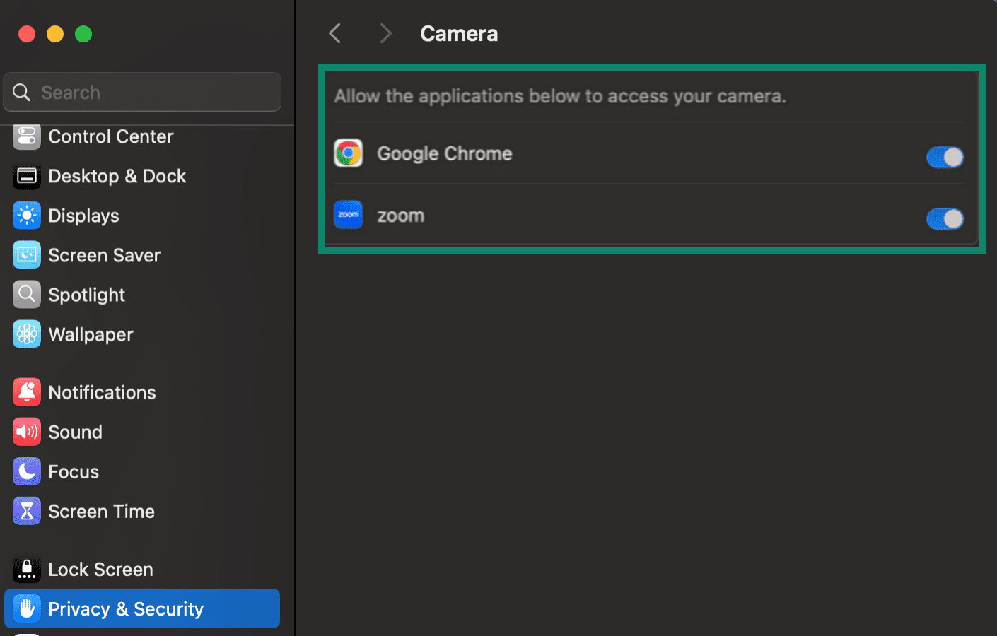 Mac Camera app permissions.