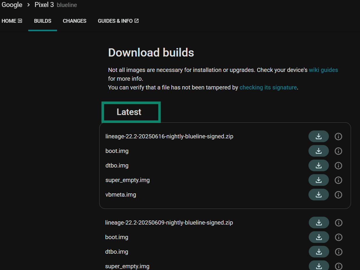 Download LineageOS files for Pixel 3 phone