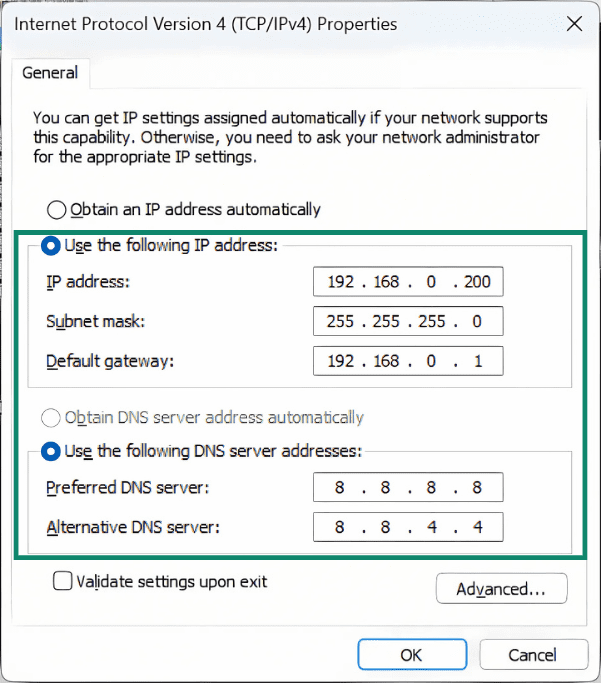 In the IPv4 screen, fill out all the fields.