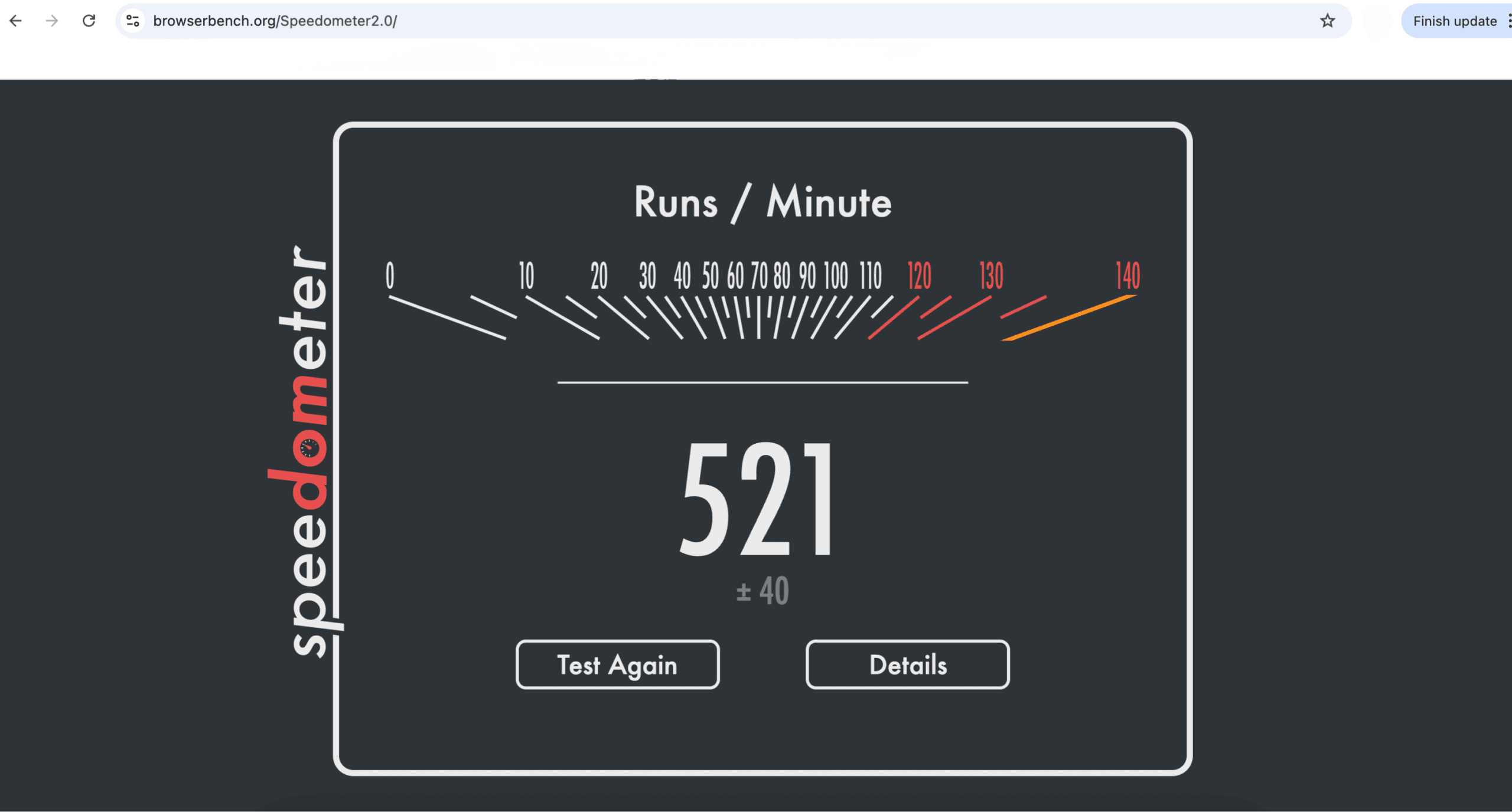 Speedometer 2.1 results: Chrome on Mac.