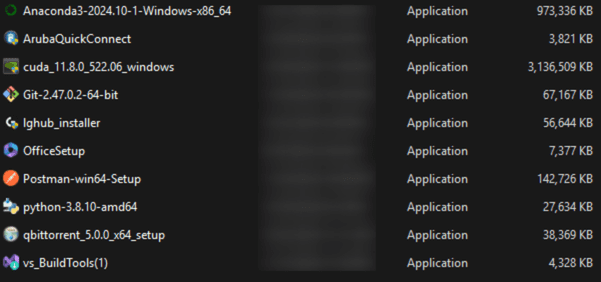 Unused old installer files in Windows.