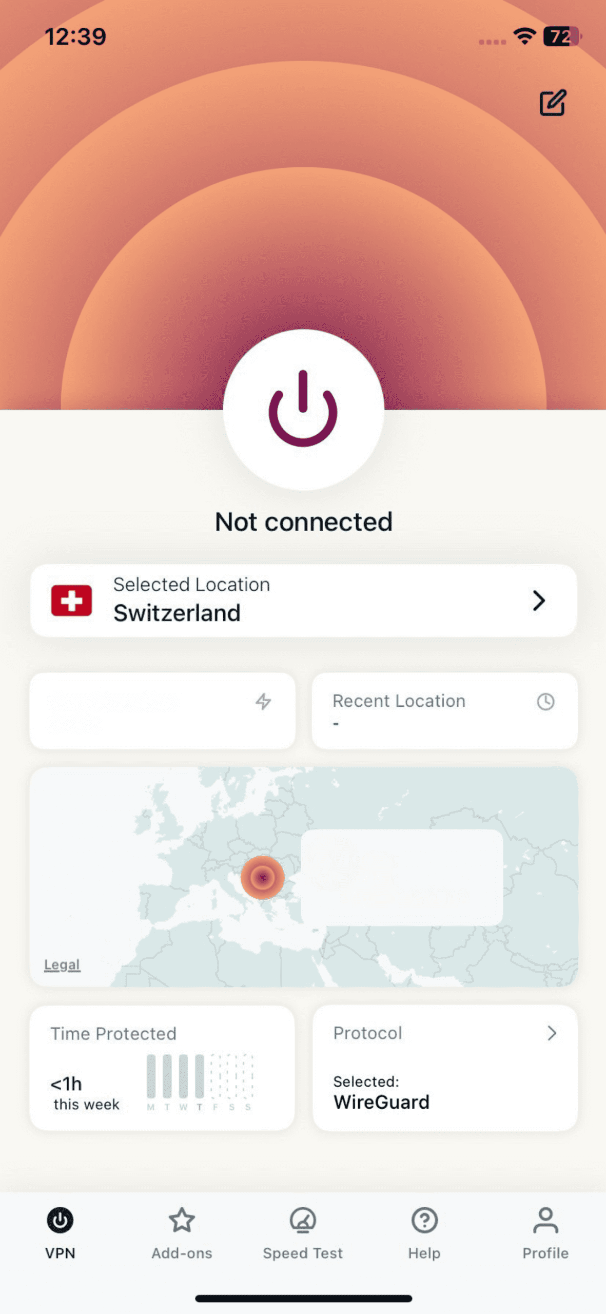 ExpressVPN main screen showing VPN about to connect