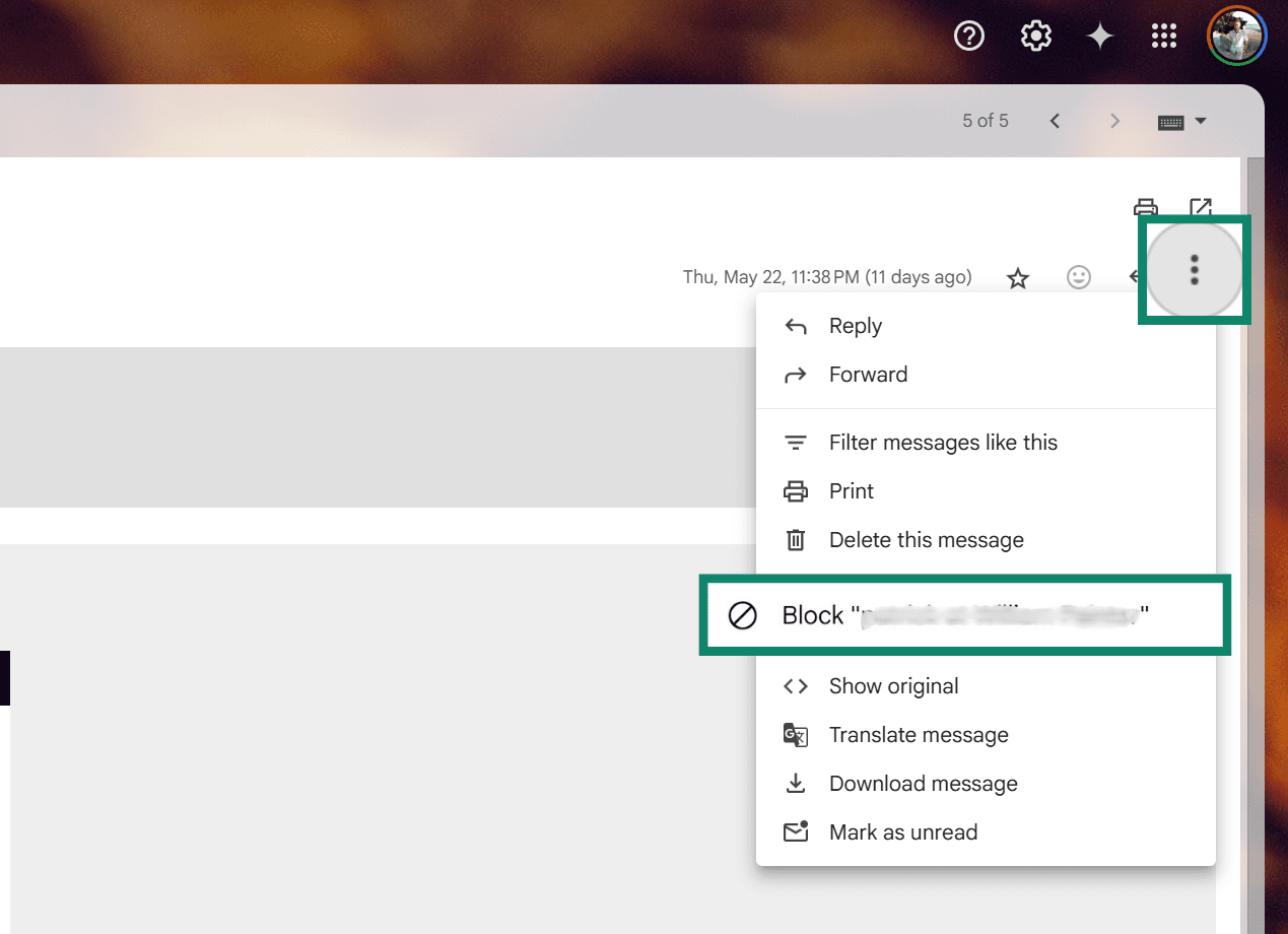 Gmail spam folder with the