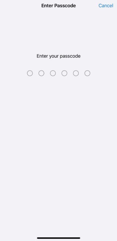 iPhone Change Passcode screen