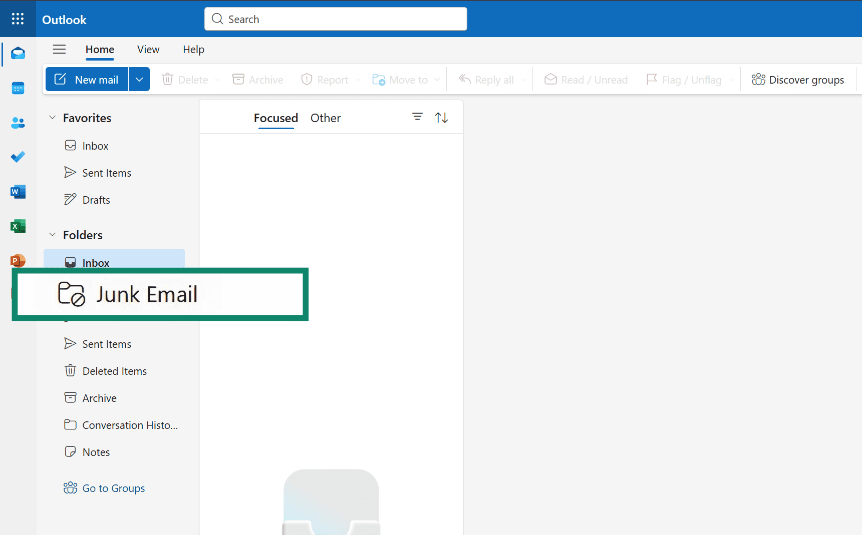 The junk email folder of an Outlook account.