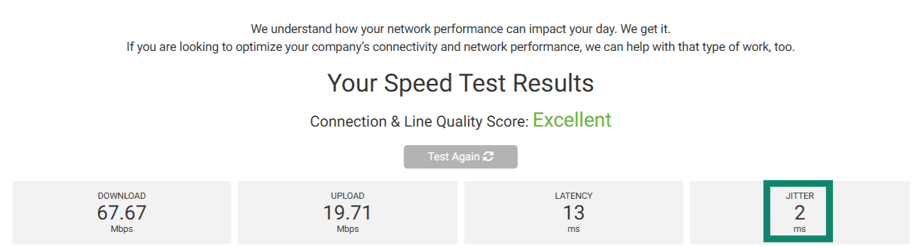 Analyzing Fusion Connect speed test results.