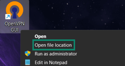 Accessing OpenVPN GUI client installation folder.