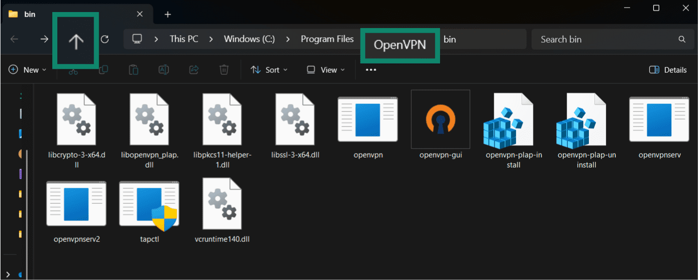 Accessing OpenVPN GUI client main folder.