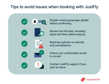 A list of tips for avoiding issues when booking with JustFly