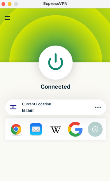 The ExpressVPN app connected to a server.