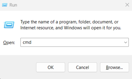 "Cmd" command in the Run windows on Windows.
