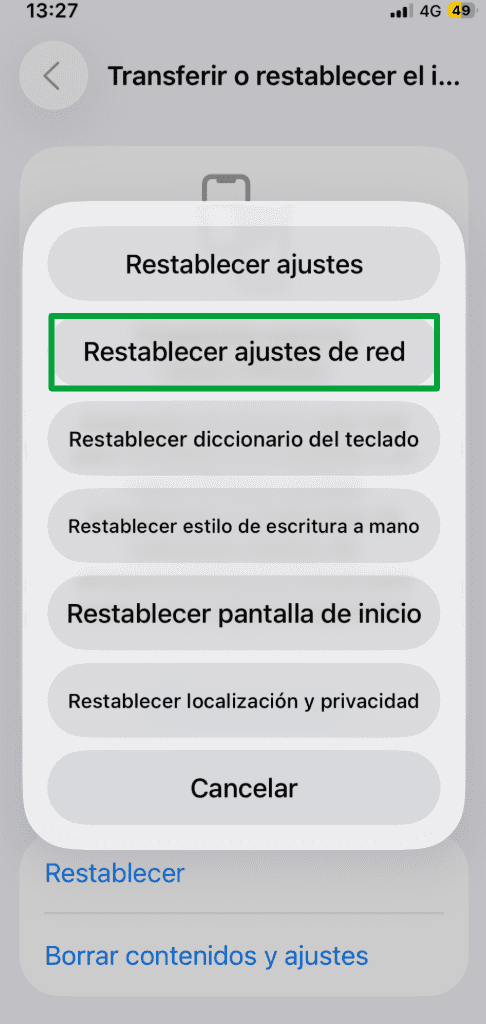 Reset Network Settings option on the iPhone.