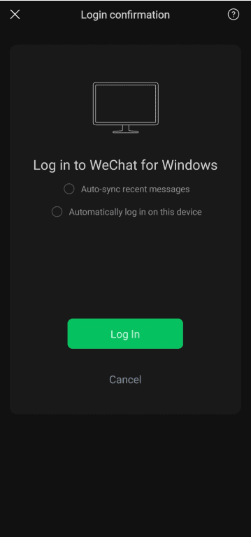 Confirming login for WeChat on desktop app.