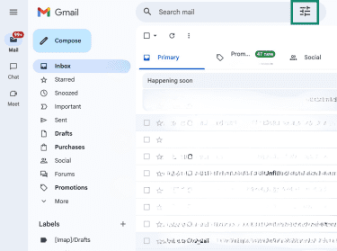 The Gmail interface, with the search icon highlighted.