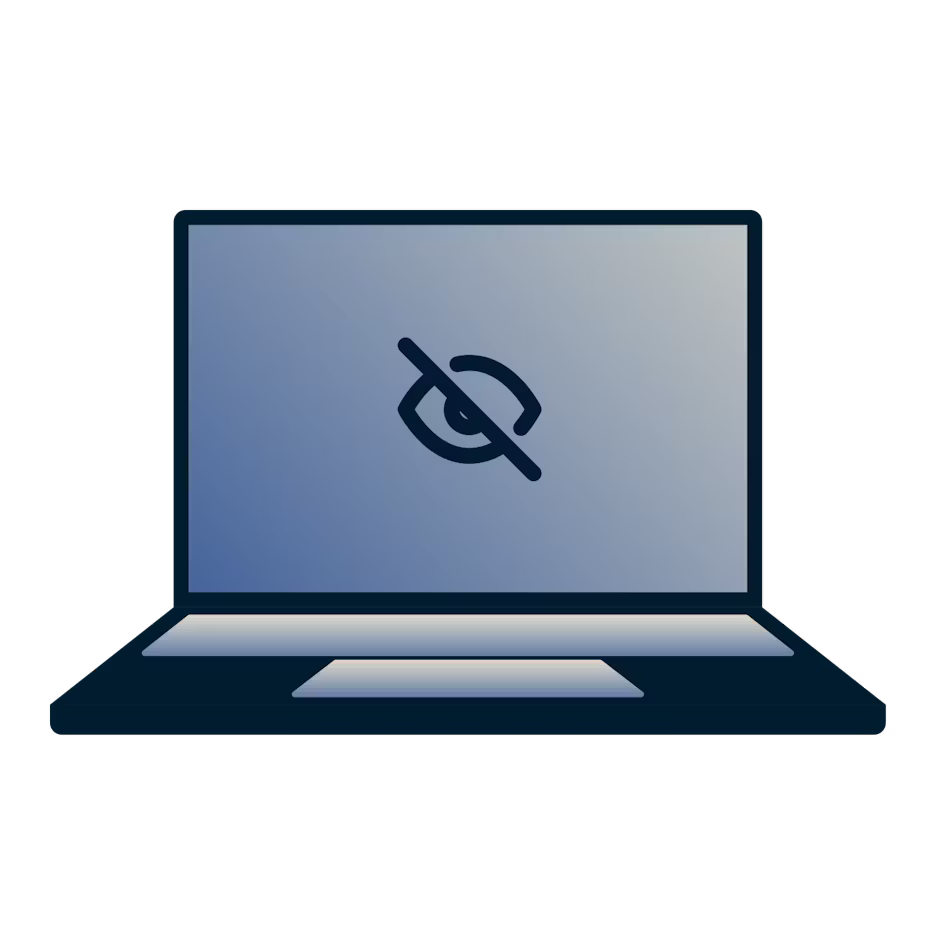 Laptop z zablokowanym dostępem do treści i aplikacji.