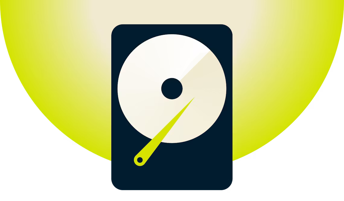 Disque dur avec un arrière-plan jaune.