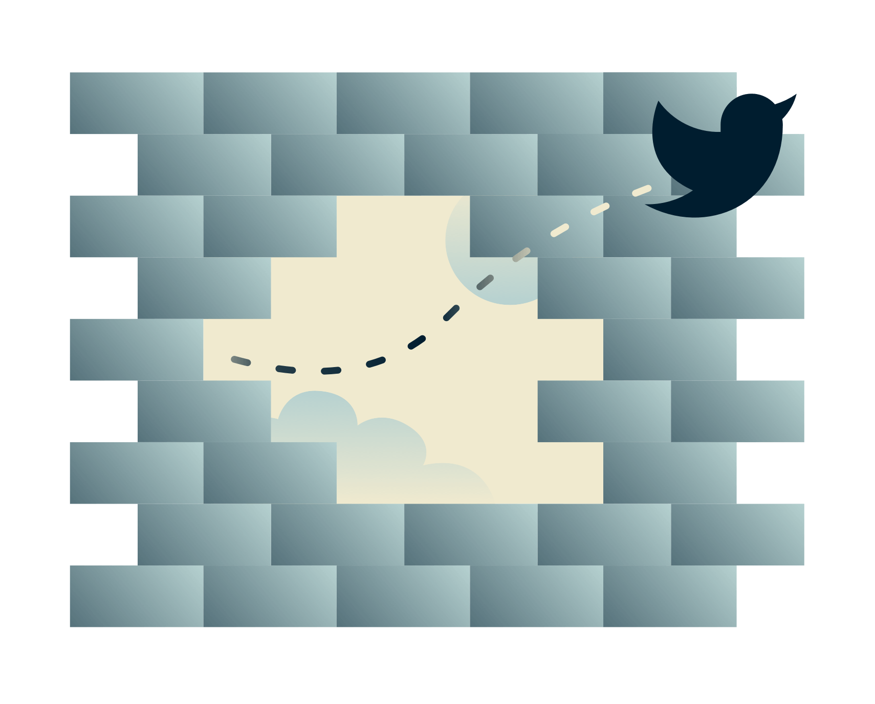 Twitter birds tweeting over a firewall: Use a VPN to unblock Twitter anywhere.