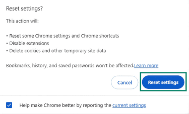 How to reset Chrome settings to default.