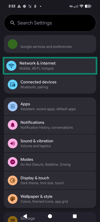 Accessing network settings on Android.