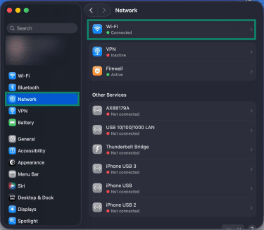 Accessing Wi-Fi settings on macOS.