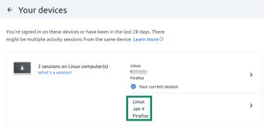Device used to sign in highlighted in the Google account settings.