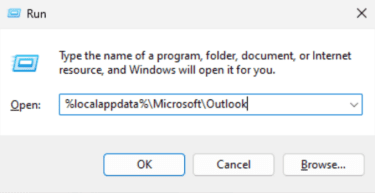 Run dialog opening local app data Microsoft Outlook.