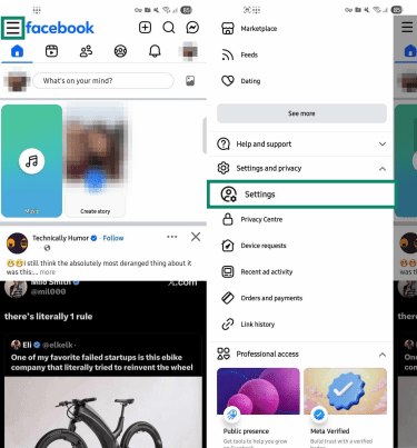Facebook profile settings.
